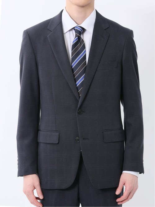 Woolen Tec On スリムフィット 2ボタン2ピーススーツ チェック紺