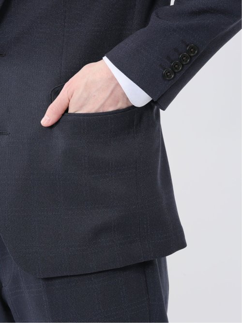 Woolen Tec On スリムフィット 2ボタン2ピーススーツ チェック紺