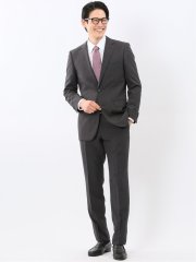 ストレッチ ウォッシャブル スリムフィット 2ボタン 2ピース スーツ チェックグレー
