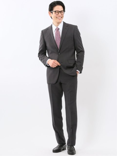 ストレッチ ウォッシャブル スリムフィット 2ボタン 2ピース スーツ チェックグレー