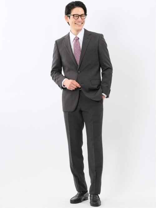 ストレッチ ウォッシャブル スリムフィット 2ボタン 2ピース スーツ チェックグレー