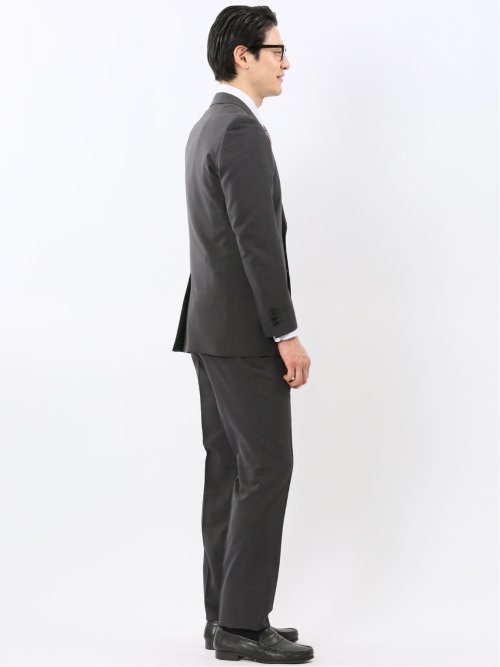 ストレッチ ウォッシャブル スリムフィット 2ボタン 2ピース スーツ チェックグレー