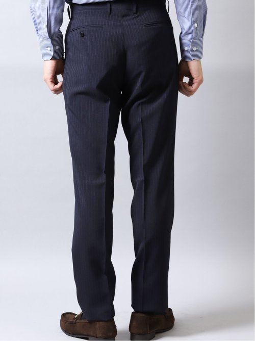 ストレッチウォッシャブル レギュラーフィット2ボタン2ピーススーツ ストライプ紺