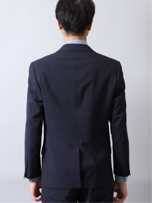 ストレッチウォッシャブル レギュラーフィット2ボタン2ピーススーツ ストライプ紺