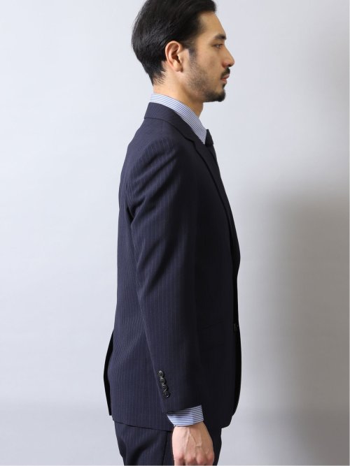 ストレッチウォッシャブル レギュラーフィット2ボタン2ピーススーツ ストライプ紺