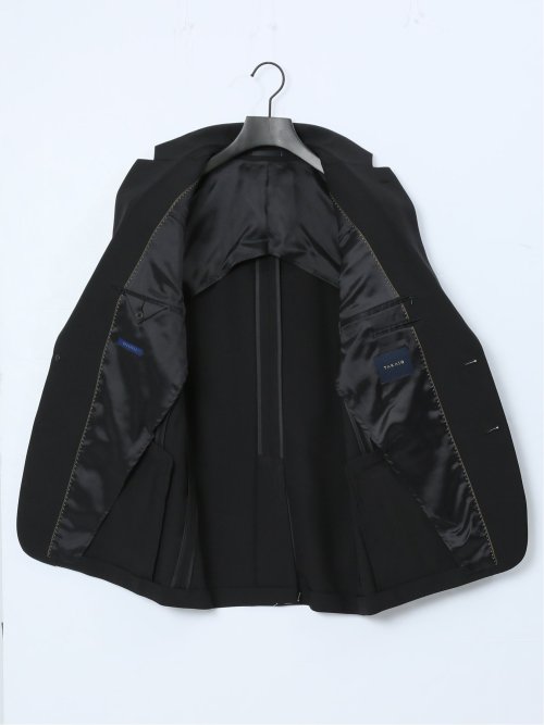 ストレッチウォッシャブル レギュラーフィット 2ボタン2ピーススーツ シャドーストライプ黒