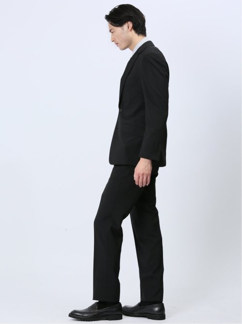 ストレッチウォッシャブル レギュラーフィット 2ボタン2ピーススーツ シャドーストライプ黒