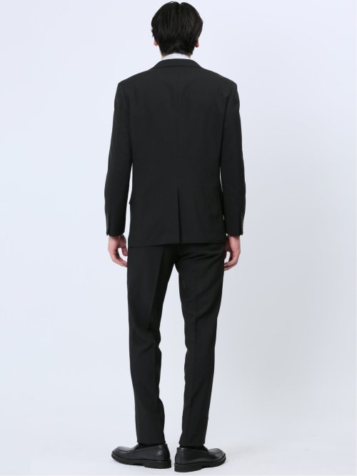 ストレッチウォッシャブル レギュラーフィット 2ボタン2ピーススーツ シャドーストライプ黒