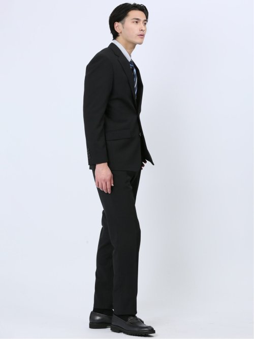 ストレッチウォッシャブル レギュラーフィット 2ボタン2ピーススーツ シャドーストライプ黒