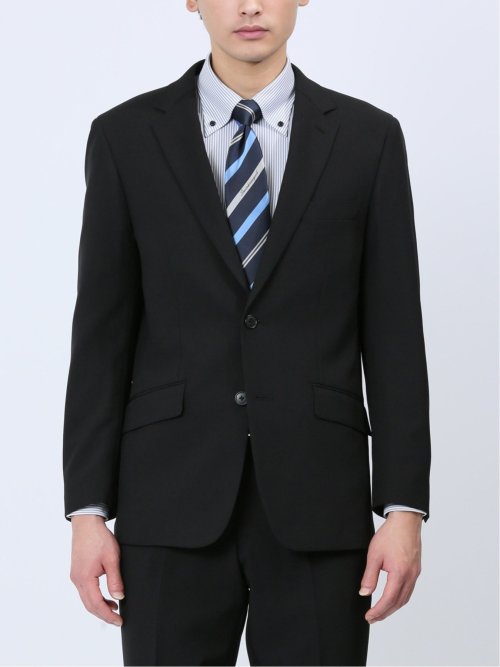 ストレッチウォッシャブル レギュラーフィット 2ボタン2ピーススーツ シャドーストライプ黒