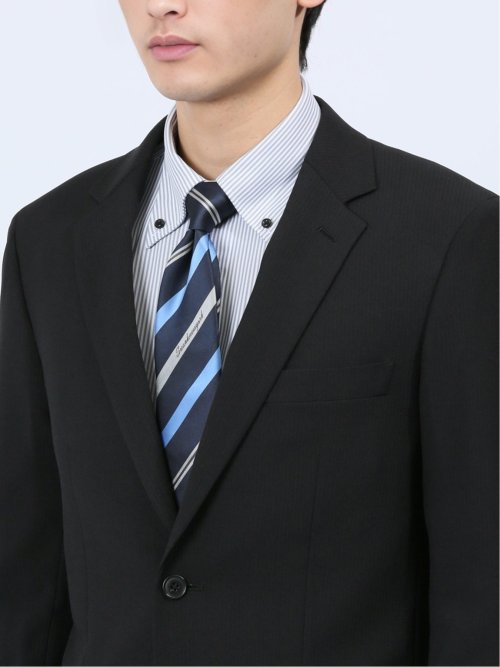 ストレッチウォッシャブル レギュラーフィット 2ボタン2ピーススーツ シャドーストライプ黒