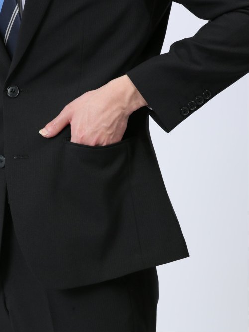 ストレッチウォッシャブル レギュラーフィット 2ボタン2ピーススーツ シャドーストライプ黒