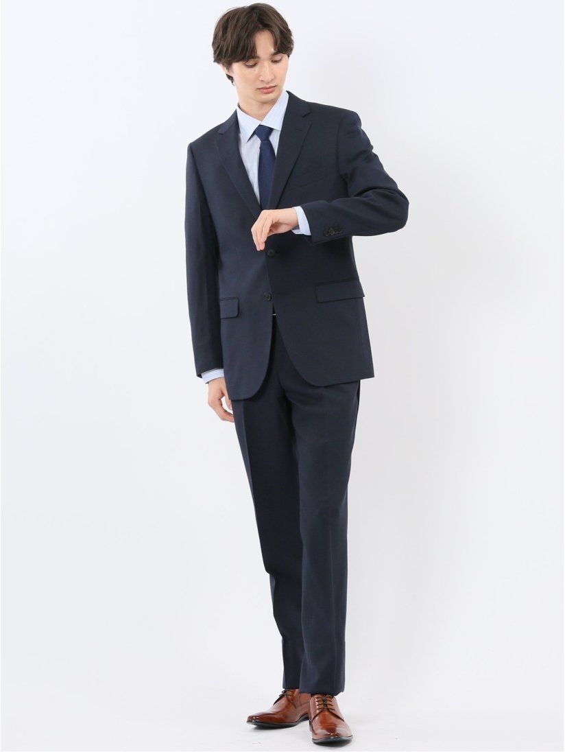 Mr.FUSER ネイビー ビジネススーツ シングルブレスト スラックス2枚 