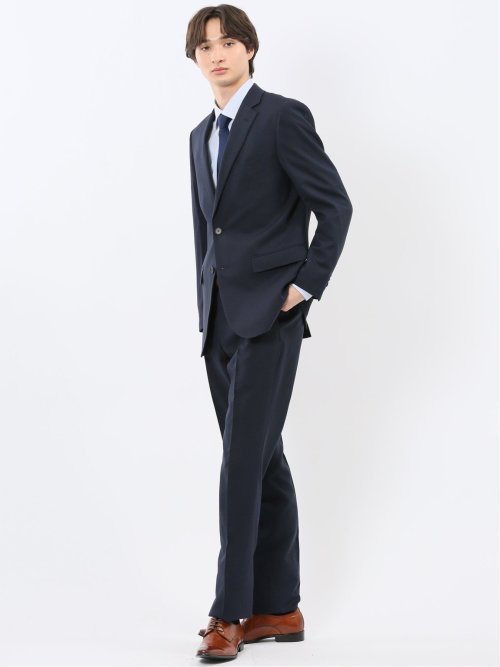 ストレッチウォッシャブル スリムフィット 2ボタン2ピーススーツ 組織紺
