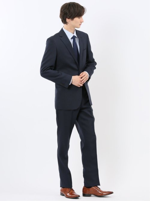 ストレッチウォッシャブル スリムフィット 2ボタン2ピーススーツ 組織紺