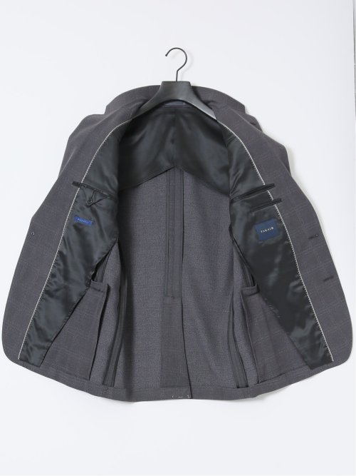 Woolen Tec On スリムフィット 2ボタン2ピーススーツ チェックグレー