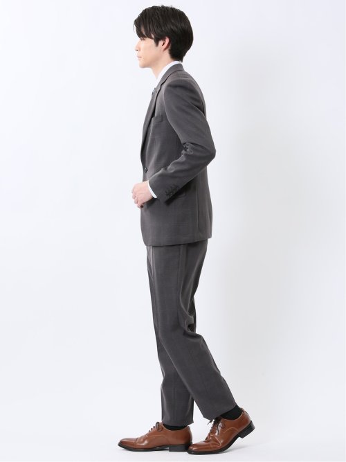 Woolen Tec On スリムフィット 2ボタン2ピーススーツ チェックグレー