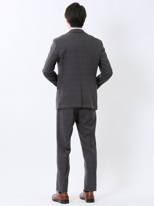 Woolen Tec On スリムフィット 2ボタン2ピーススーツ チェックグレー