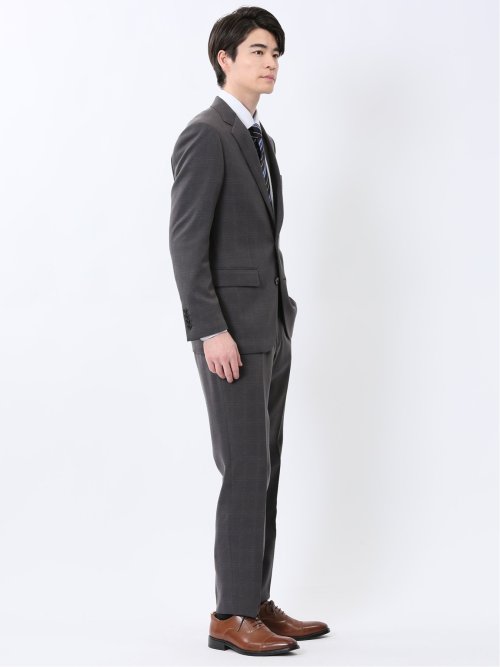 Woolen Tec On スリムフィット 2ボタン2ピーススーツ チェックグレー