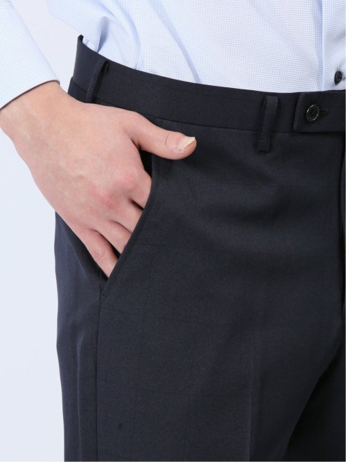 ストレッチウォッシャブル レギュラーフィット 2ボタン2ピーススーツ チェック紺