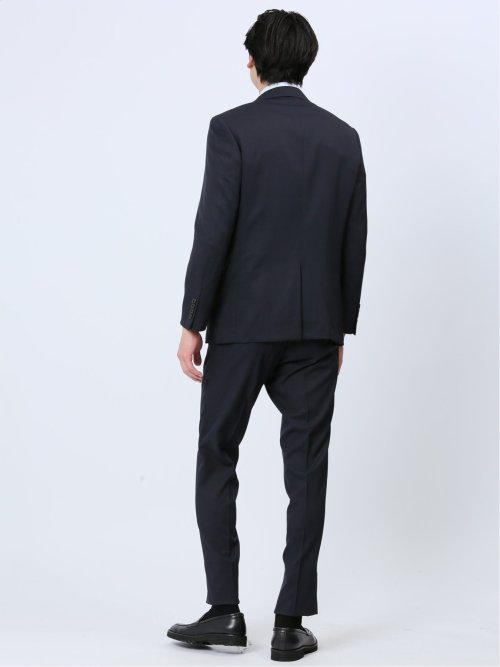 ストレッチウォッシャブル レギュラーフィット 2ボタン2ピーススーツ チェック紺