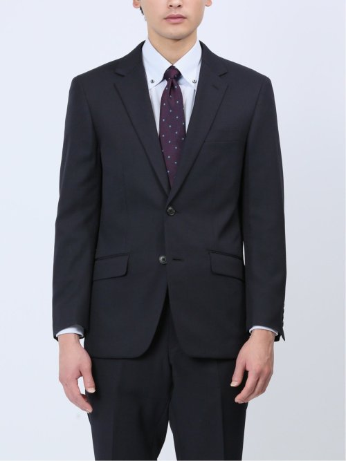 ストレッチウォッシャブル レギュラーフィット 2ボタン2ピーススーツ チェック紺