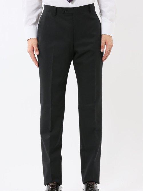 パンツウォッシャブル ウール混 スリムフィット 2ボタン2ピーススーツ シャドーストライプ黒