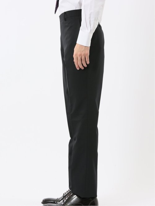 パンツウォッシャブル ウール混 スリムフィット 2ボタン2ピーススーツ シャドーストライプ黒