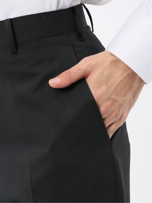 パンツウォッシャブル ウール混 スリムフィット 2ボタン2ピーススーツ シャドーストライプ黒