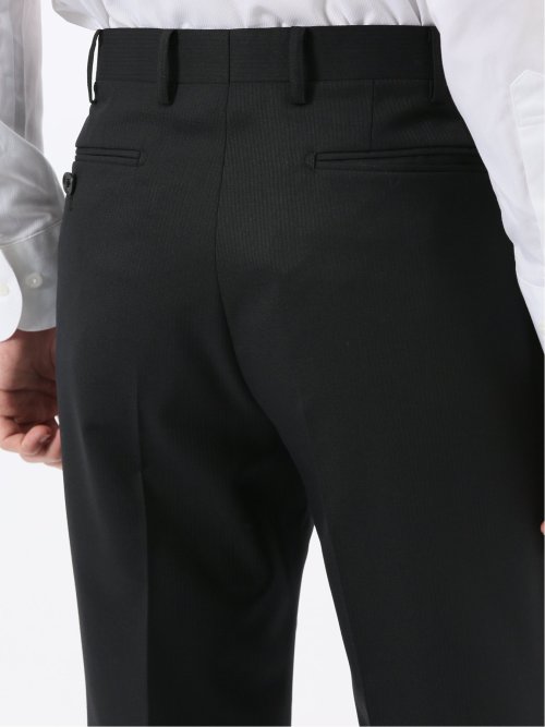 パンツウォッシャブル ウール混 スリムフィット 2ボタン2ピーススーツ シャドーストライプ黒