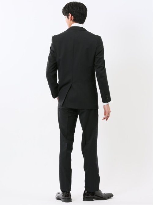 パンツウォッシャブル ウール混 スリムフィット 2ボタン2ピーススーツ シャドーストライプ黒