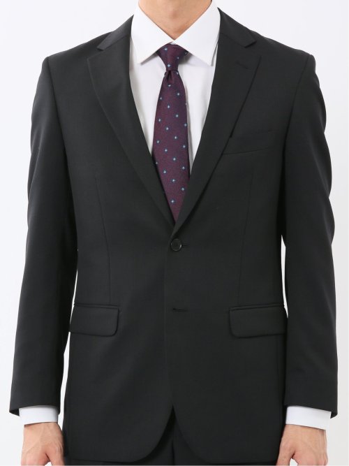 パンツウォッシャブル ウール混 スリムフィット 2ボタン2ピーススーツ シャドーストライプ黒