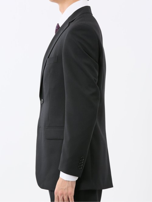 パンツウォッシャブル ウール混 スリムフィット 2ボタン2ピーススーツ シャドーストライプ黒