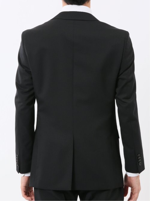 パンツウォッシャブル ウール混 スリムフィット 2ボタン2ピーススーツ シャドーストライプ黒