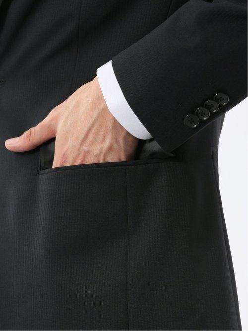 パンツウォッシャブル ウール混 スリムフィット 2ボタン2ピーススーツ シャドーストライプ黒