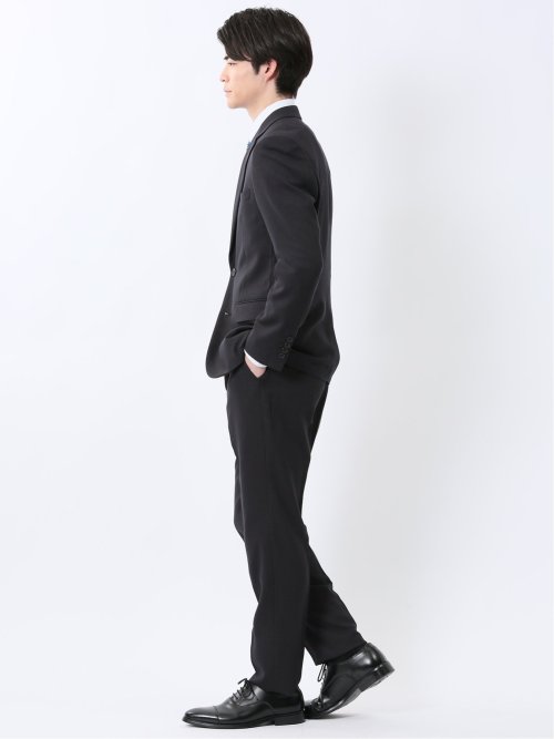 ストレッチウォッシャブル スリムフィット 2ボタン2ピーススーツ ジオメトリック黒