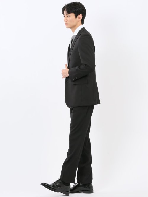ストレッチウォッシャブル スリムフィット 2ボタン2ピーススーツ 組織黒