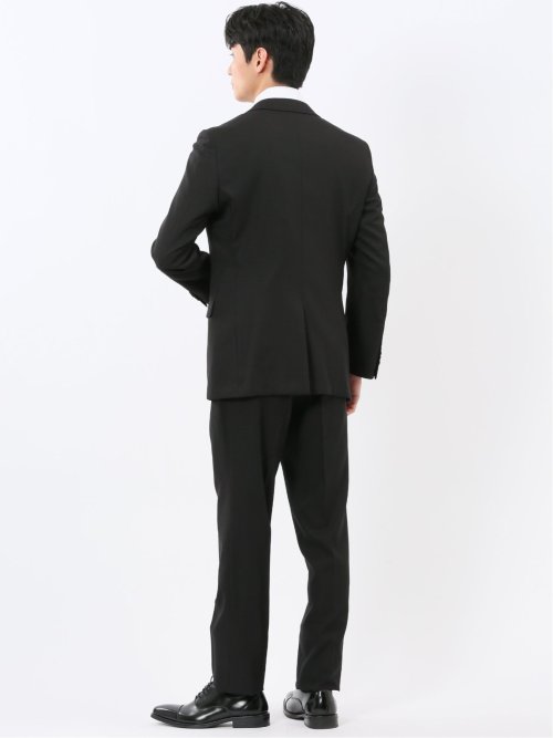 ストレッチウォッシャブル スリムフィット 2ボタン2ピーススーツ 組織黒