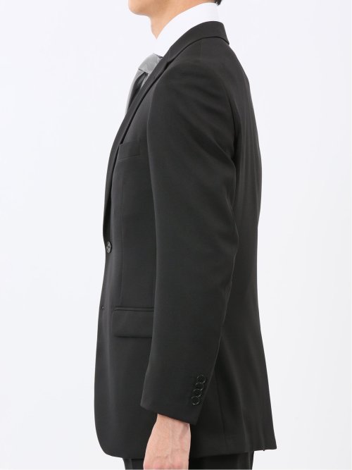 ストレッチウォッシャブル スリムフィット 2ボタン2ピーススーツ 組織黒