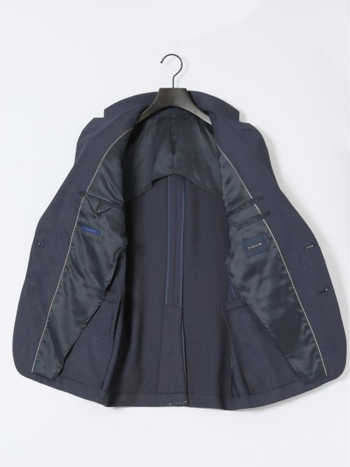 ストレッチウォッシャブル スリムフィット 2ボタン2ピーススーツ ジオメトリック紺