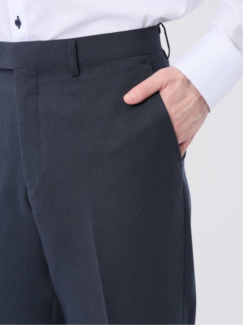 ストレッチウォッシャブル スリムフィット 2ボタン2ピーススーツ ジオメトリック紺