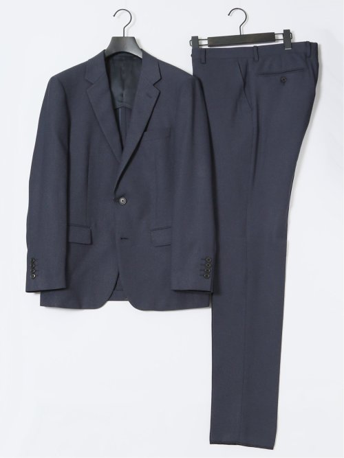 ストレッチウォッシャブル スリムフィット 2ボタン2ピーススーツ ジオメトリック紺
