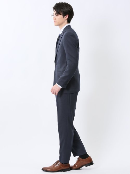 ストレッチウォッシャブル スリムフィット 2ボタン2ピーススーツ ジオメトリック紺