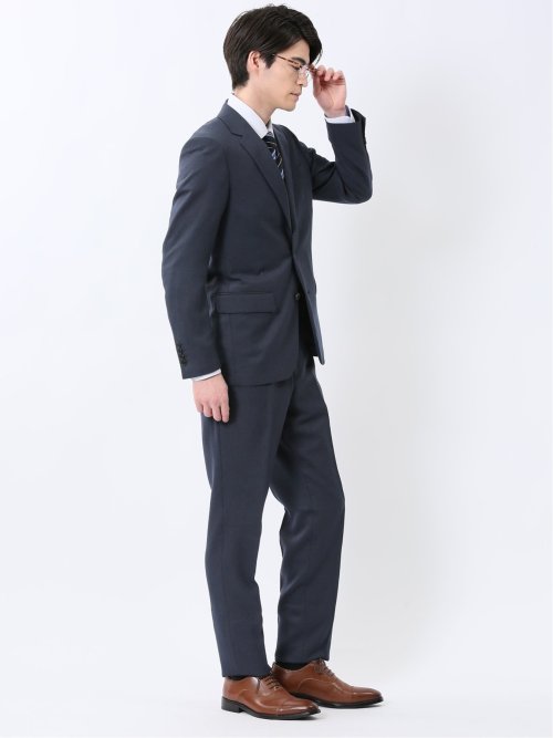 ストレッチウォッシャブル スリムフィット 2ボタン2ピーススーツ ジオメトリック紺