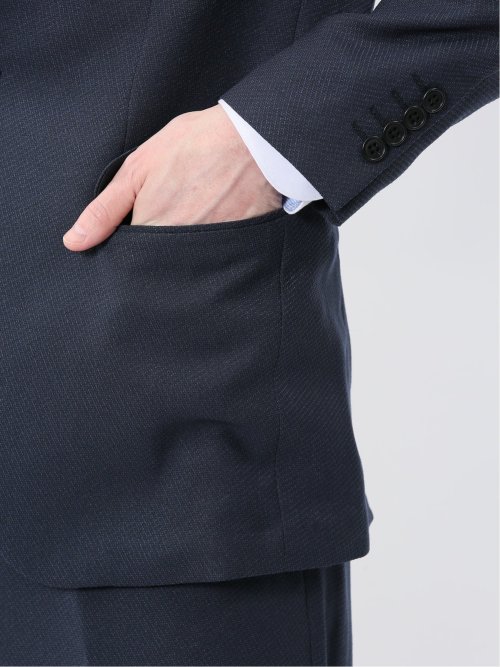ストレッチウォッシャブル スリムフィット 2ボタン2ピーススーツ ジオメトリック紺
