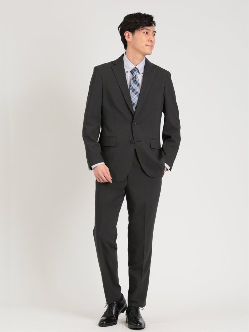 軽量ストレッチ レギュラーフィット 2ボタン2ピーススーツ ストライプ黒