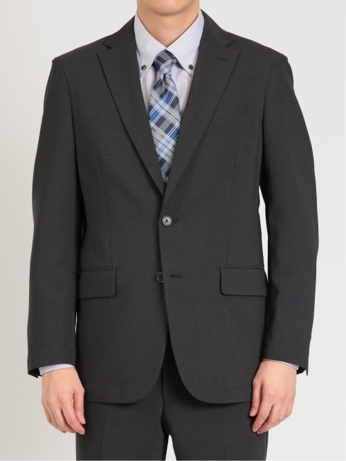 軽量ストレッチ レギュラーフィット 2ボタン2ピーススーツ ストライプ黒