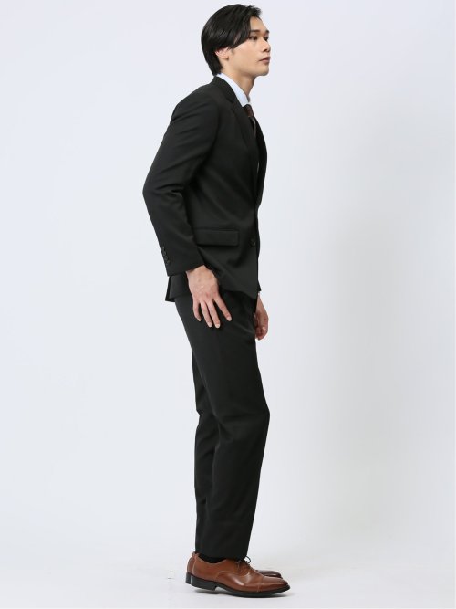 ストレッチウォッシャブル レギュラーフィット 2ボタン2ピーススーツ シャドーストライプ黒