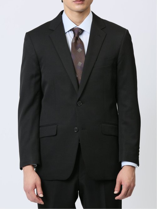 ストレッチウォッシャブル レギュラーフィット 2ボタン2ピーススーツ シャドーストライプ黒