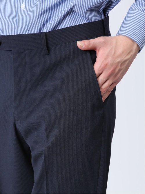 ストレッチウォッシャブル スリムフィット 2ボタン2ピーススーツ マイクロストライプ紺